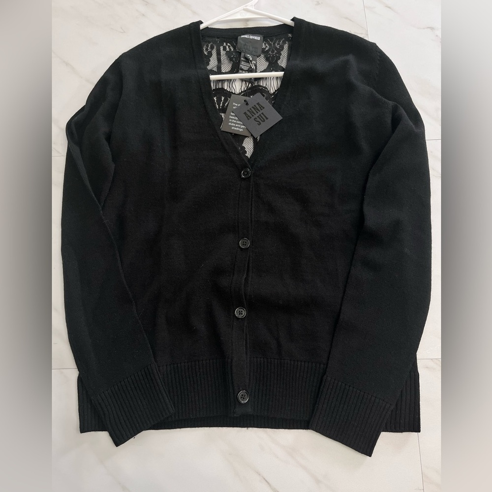 NWT James Coviello X Anna Sui Black Cardigan open back detail size small